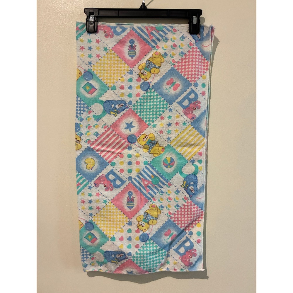 Vintage Riegel Teddy Bear Patchwork Baby Blanket 100% Cotton Made in USA